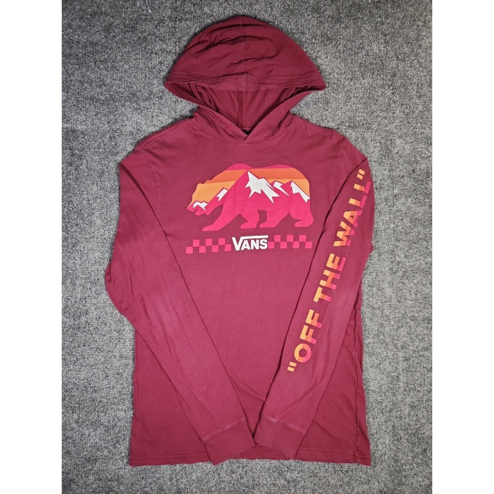 Vans Bear Mountain Hooded Shirt Mens S Burgundy Maroon Long Sleeve VN0A4P2ZBRG